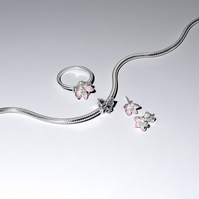 Pandora Moments 925 Sterling Silver Enamel Pink Cherry Blossom Stud Earrings 294370C01-zoom-