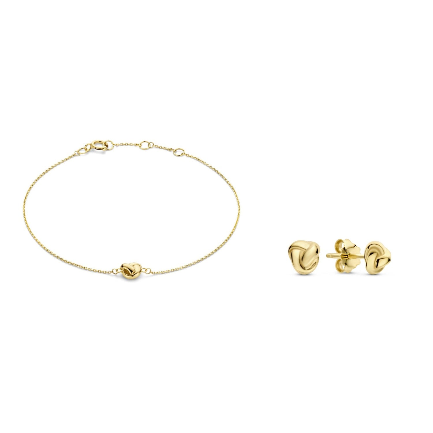 Beloro Jewels Regalo d'Amore 9 karat gold bracelet and ear studs gift set with knot BO90038