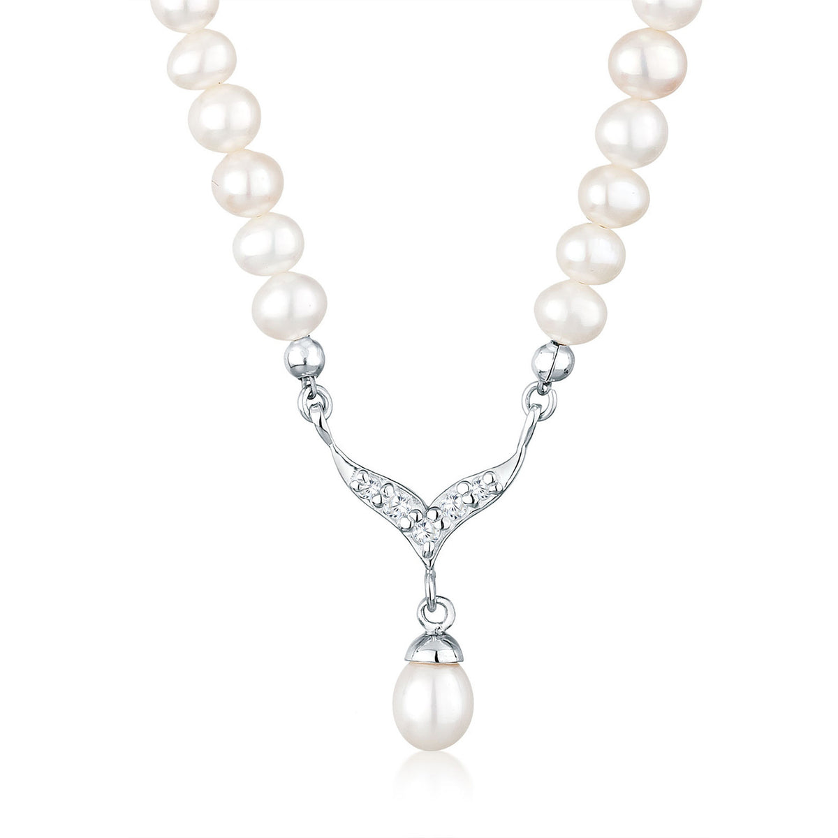 Elli 925 Sterling Silver Pearl Necklace with Zirconia 2004-BF-0008239-001