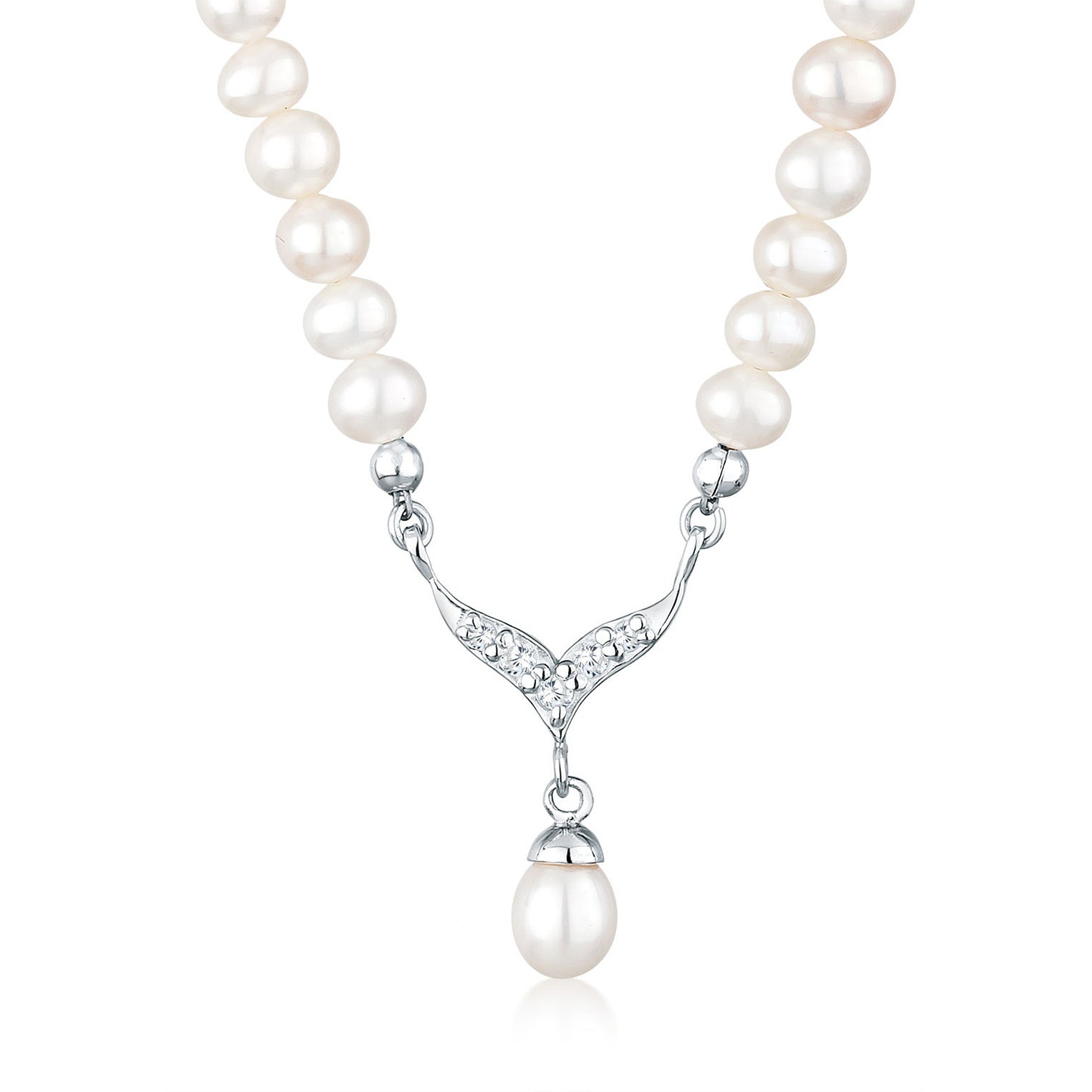 Elli 925 Sterling Silver Pearl Necklace with Zirconia 2004-BF-0008239-001