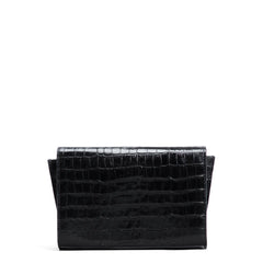 Isabel Bernard Honoré Lina Croco Black Clutch With Detachable Shoulder Chain IB21135-201