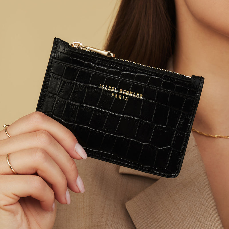Isabel Bernard Honoré Aveline Croco Zwarte Leren pasjeshouder van Kalfsleer IB27018-zoom-