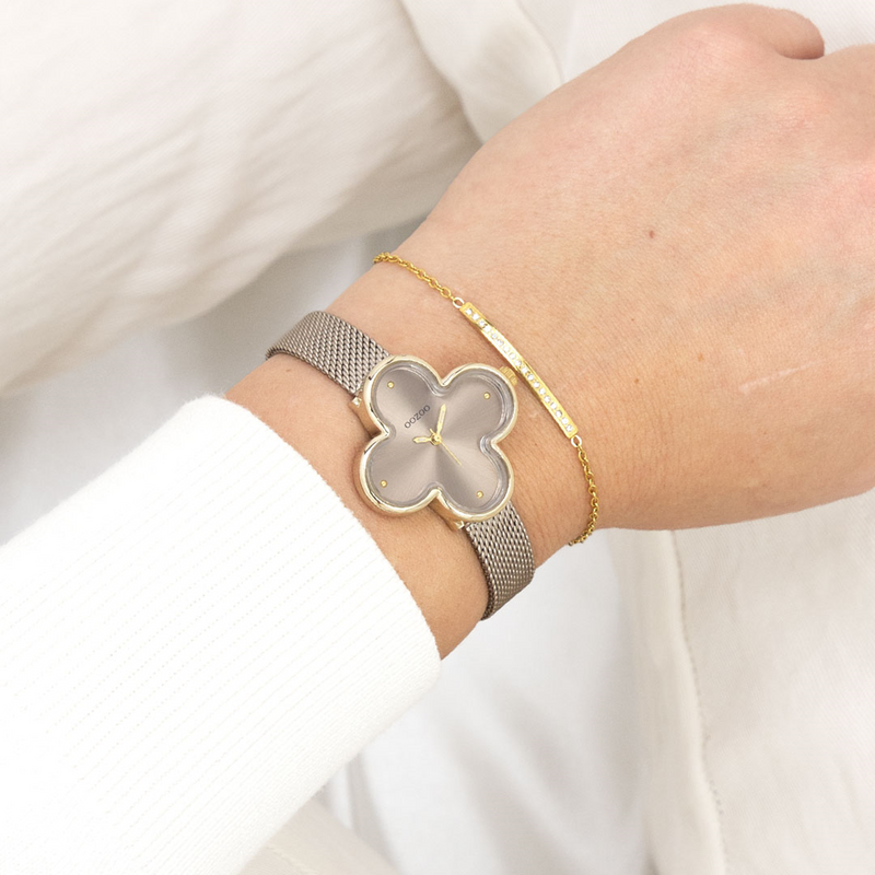 OOZOO Timepieces Gold and Taupe Clover Women's Watch C11528-zoom-