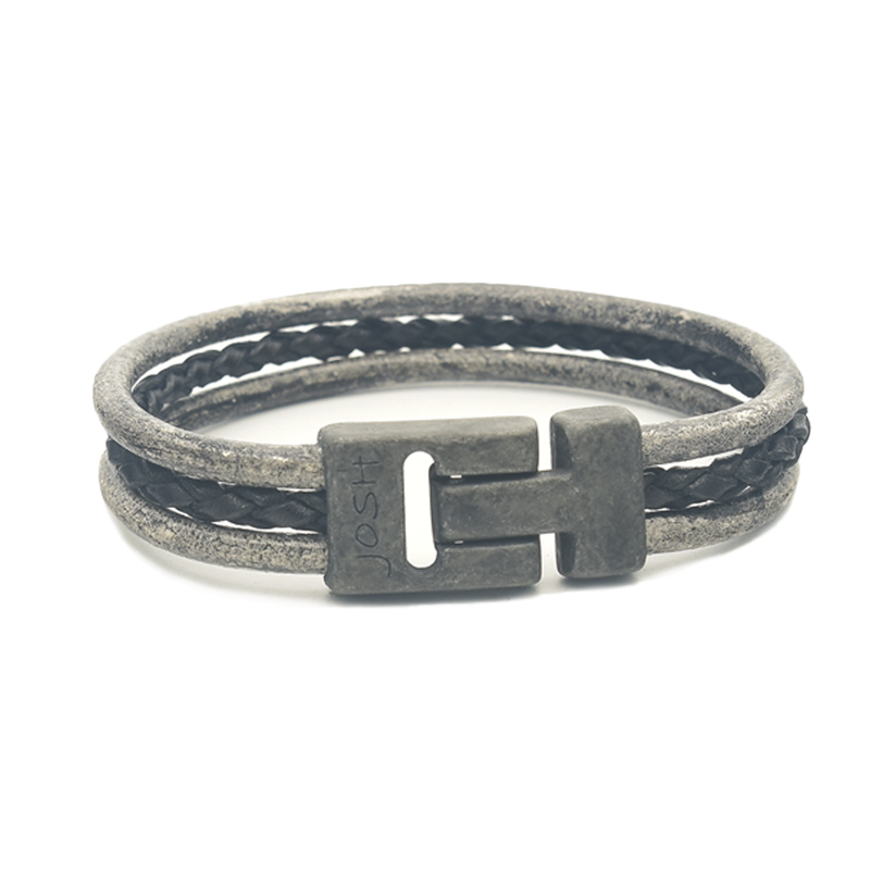 Josh Black Leather Bracelet 25045VB/BLCK/LRG-zoom-