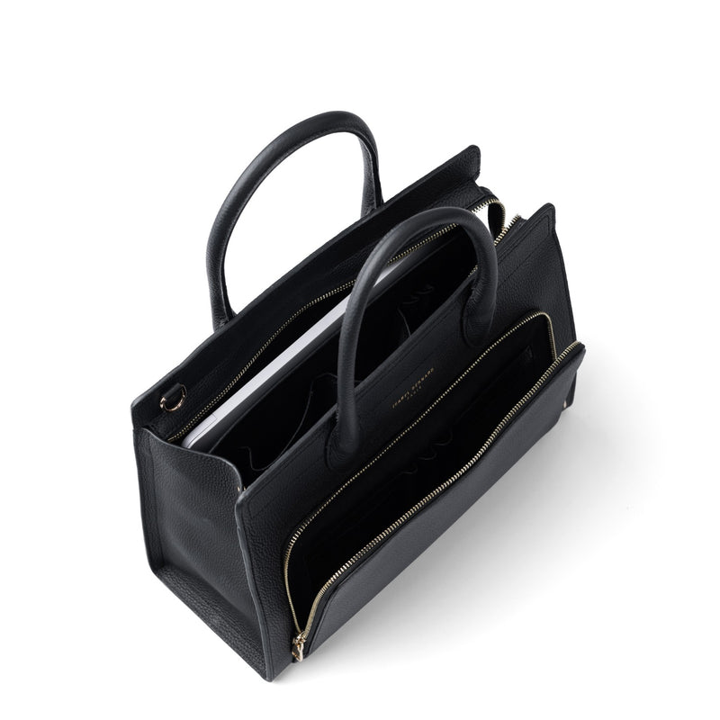 Isabel Bernard Honoré Nadine zwarte kalfsleren handtas met 13 inch laptopvak IB25110-001-13-zoom-