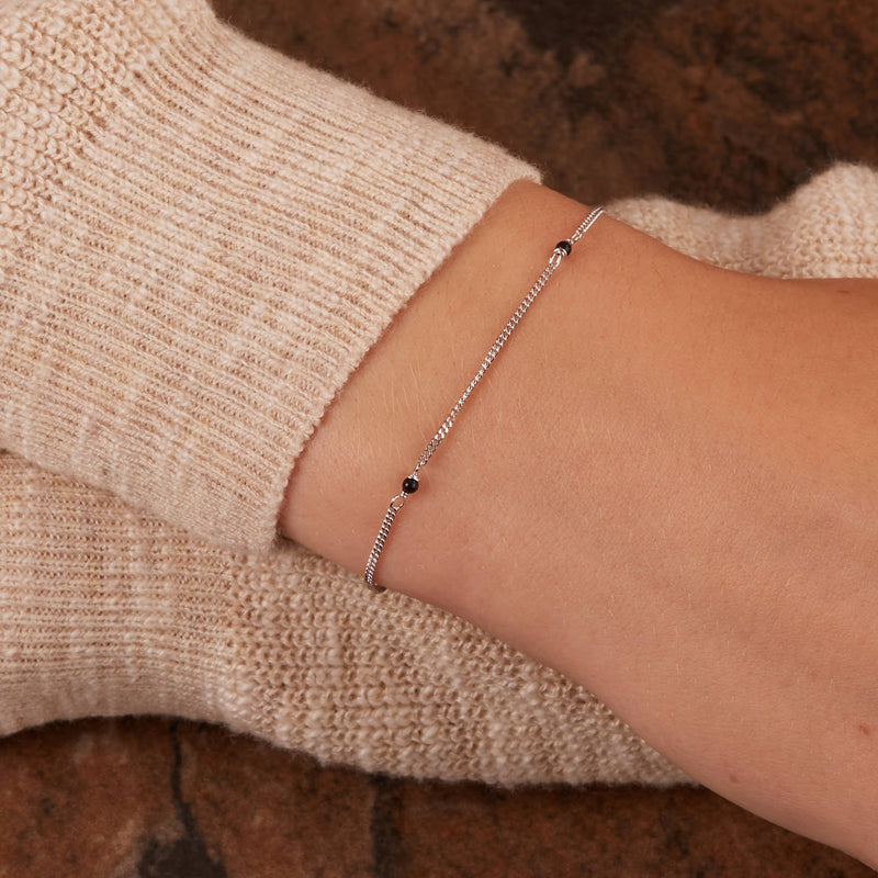 Karma 925 Sterling Silver Tiny Onyx Bracelet 94124S (Length: 16.50 - 19.00 cm)-zoom-