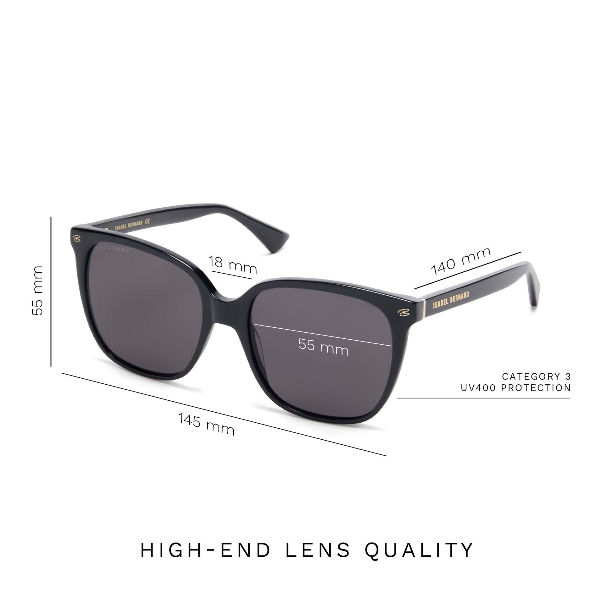 Isabel Bernard La Villette Raison Black Vierkante Sunglasses IB400007-01-01