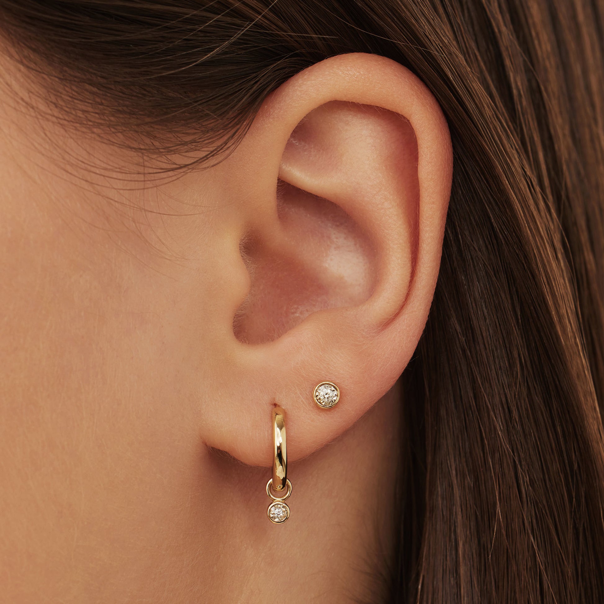 Isabel Bernard De La Paix Inaya 14 Carat Golden Ear Studs | diamond 0.02 ct | IBD360024