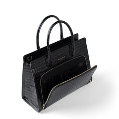 Isabel Bernard Honoré Nadine croco black calfskin leather handbag with 13 inch laptop compartment IB25110-201-13