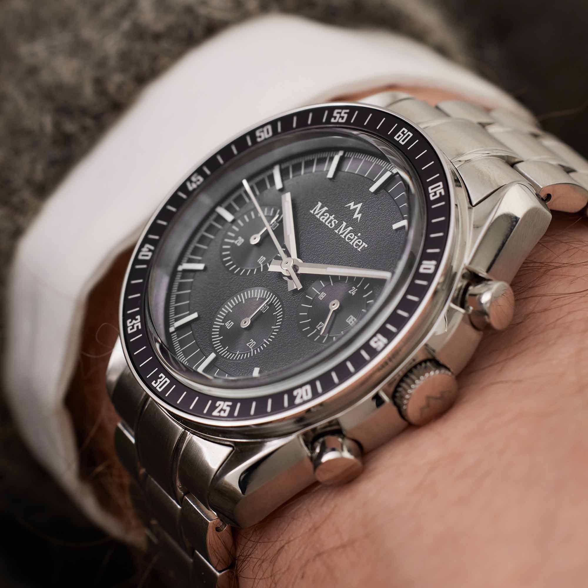 Mats Meier Arosa Racing Chronograph Men'sWatch Silver-coloured and Black MM50012