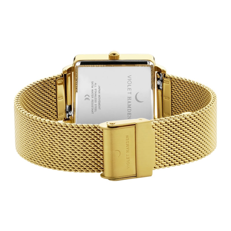 Violet Hamden Dawn Vierkante Dameshorloge Goudkleurig en Zwart VH09015-zoom-