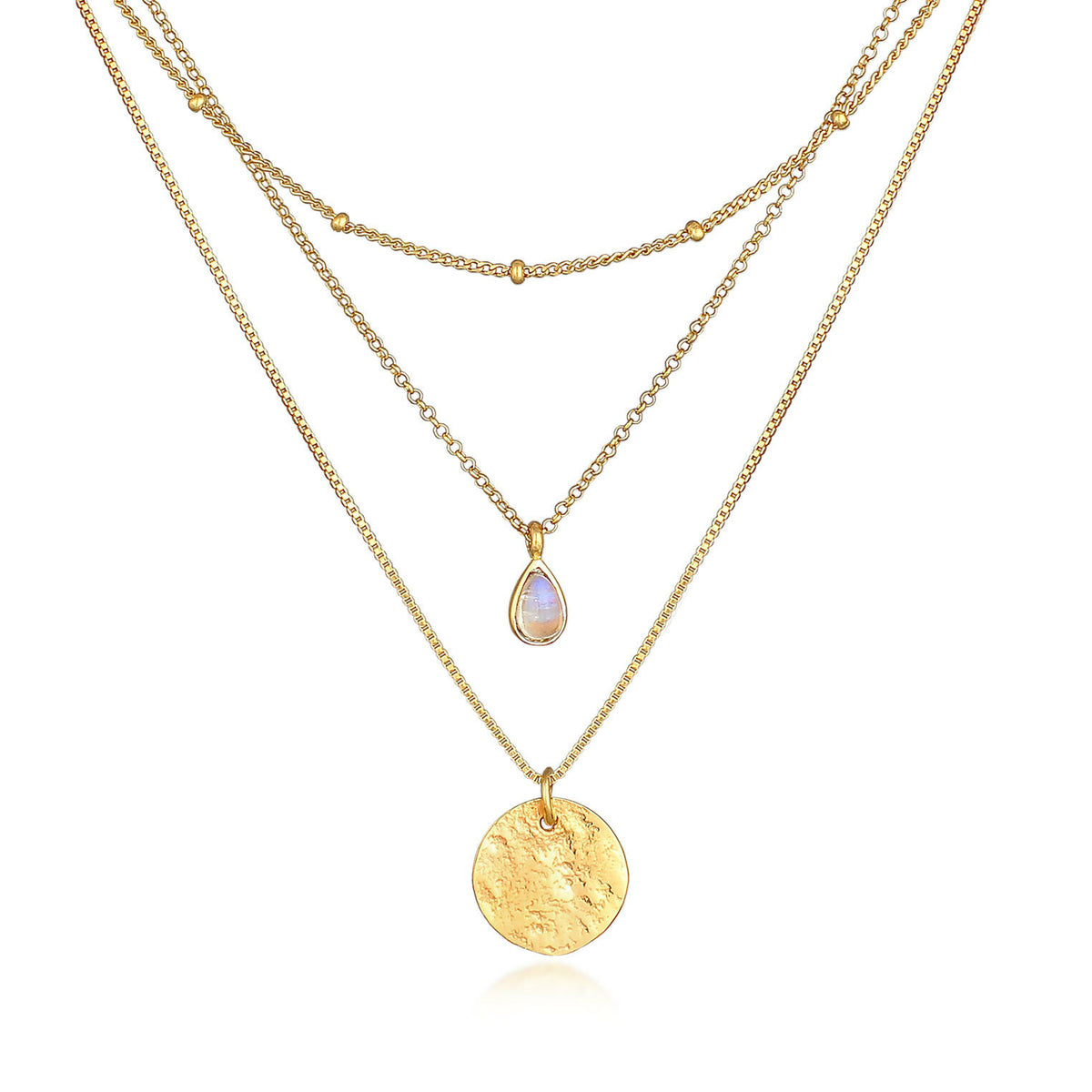 Elli 925 Sterling Silver Layered Link Chain Necklace with Moonstone 2004-BF-0008108-001