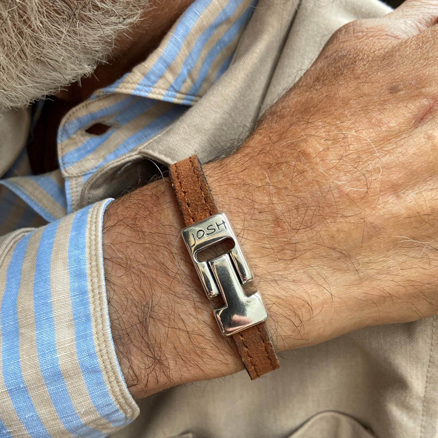 Josh Cognac Leather Bracelet 25036SL/CGNC/LRG