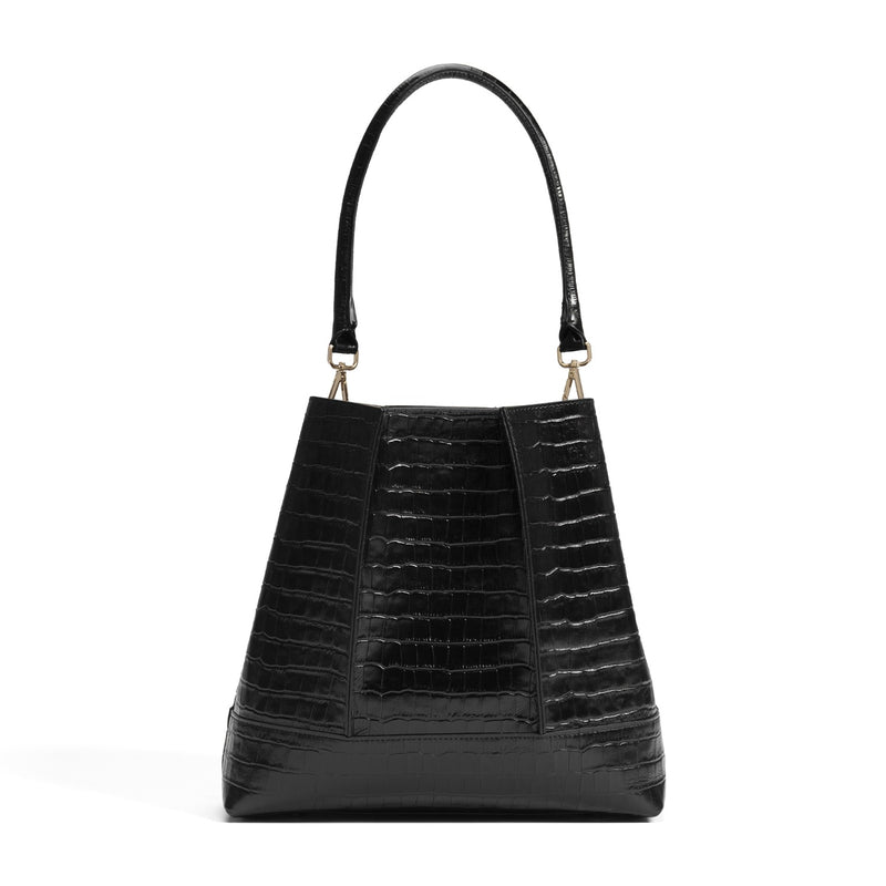 Isabel Bernard Femme Forte Macie Croco Zwarte Leren Schoudertas van Kalfsleer IB25074-201-zoom-