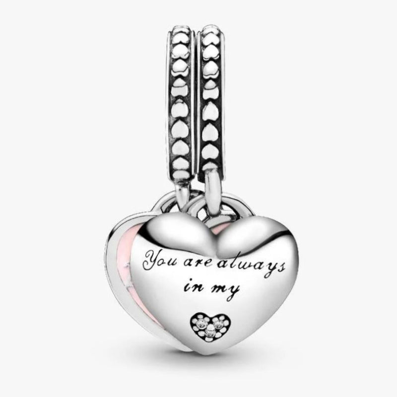 Pandora Moments 925 Sterling Silver Mother & Daughter Hearts Dangle Charm 792072EN40-zoom-