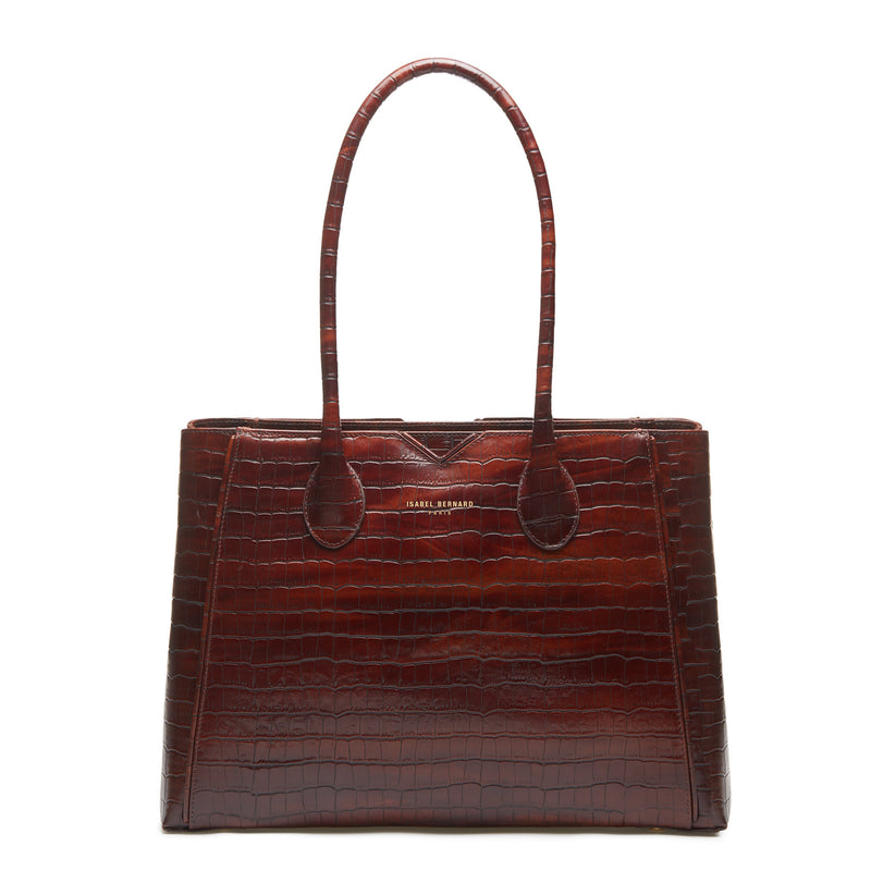 Isabel Bernard Honoré Cloe Croco Bruine Handtas IB25006-zoom-