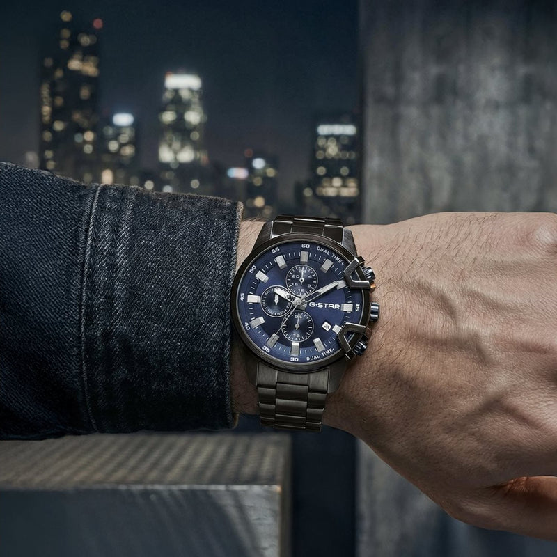 G-STAR Bend3D Zwart Herenhorloge met Blauwe Wijzerplaat GSW.505.05-zoom-