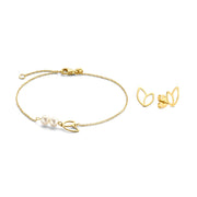 Isabel Bernard Cadeau d'Isabel 14 karaat gouden armband en oorknopjes giftset met zoetwaterparels IB90185