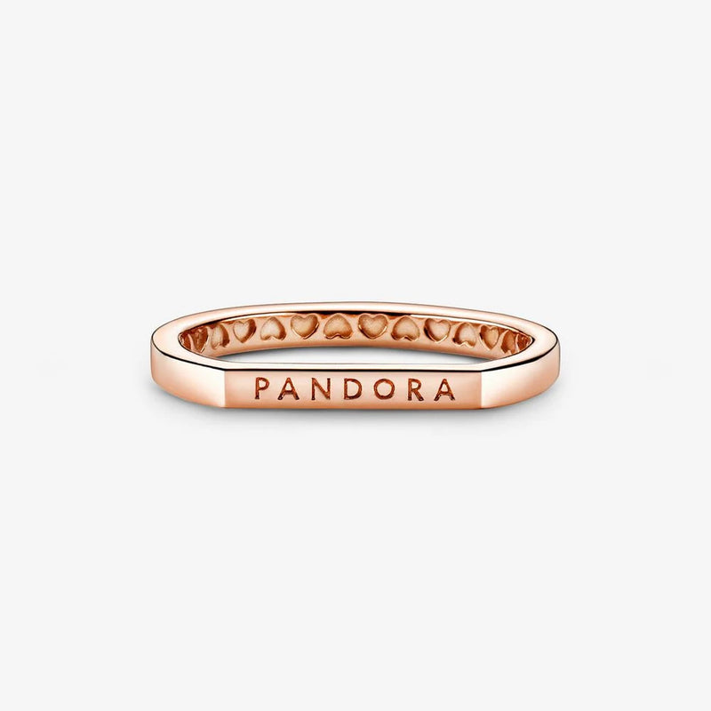 Pandora Signature 925 Sterling Silver Rosegold coloured Logo Thin Bar Ring 189048C00-50 (size: 50)-zoom-