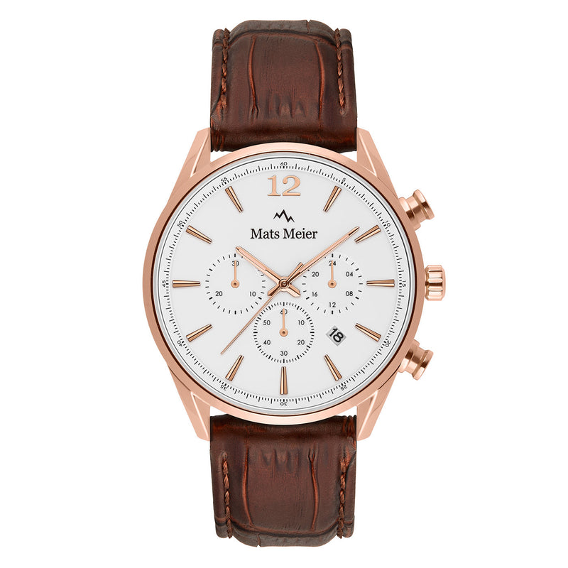 Mats Meier Grand Cornier Chrono Wit/Rosegoudkleurig/Bruin horloge MM00107-zoom-