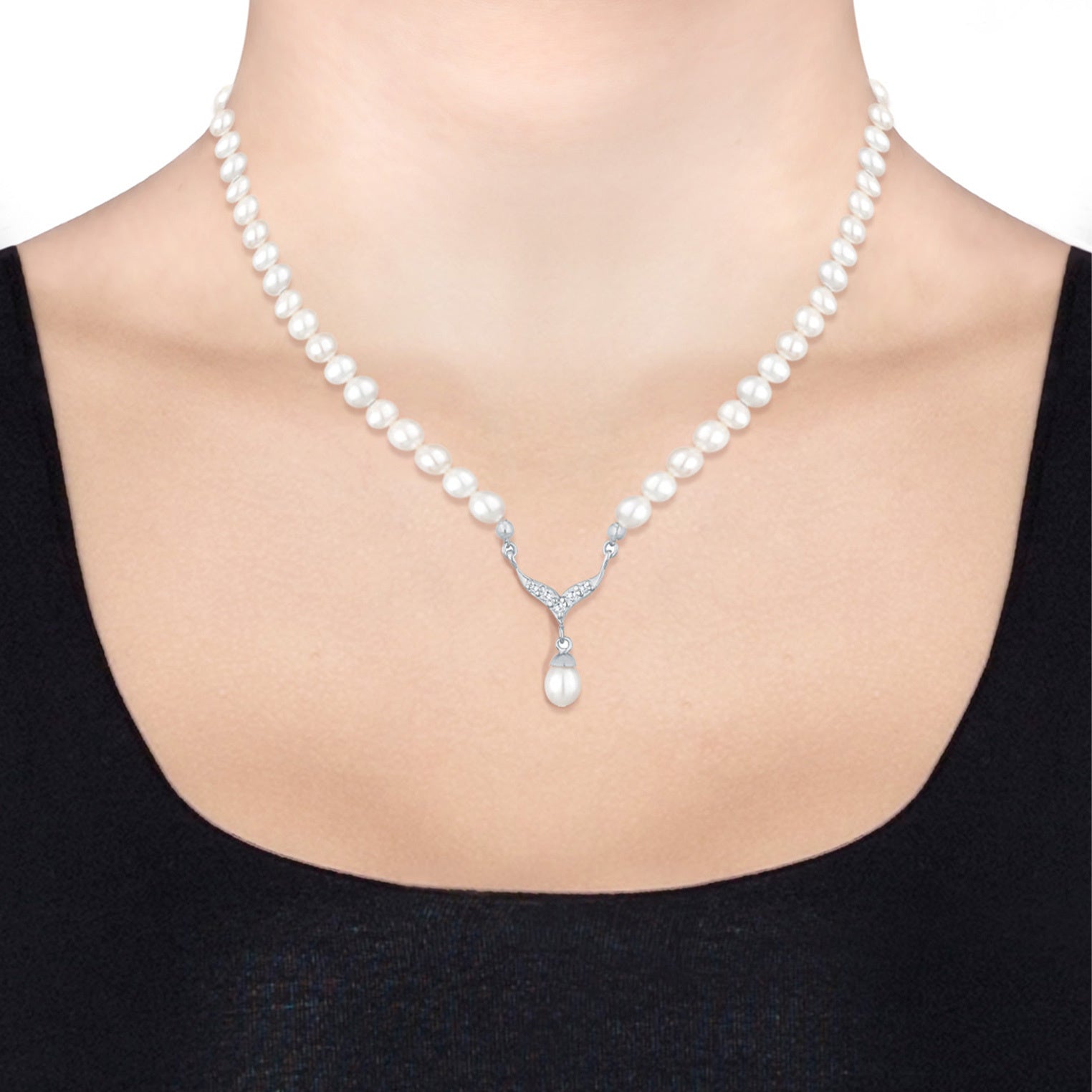 Elli 925 Sterling Silver Pearl Necklace with Zirconia 2004-BF-0008239-001
