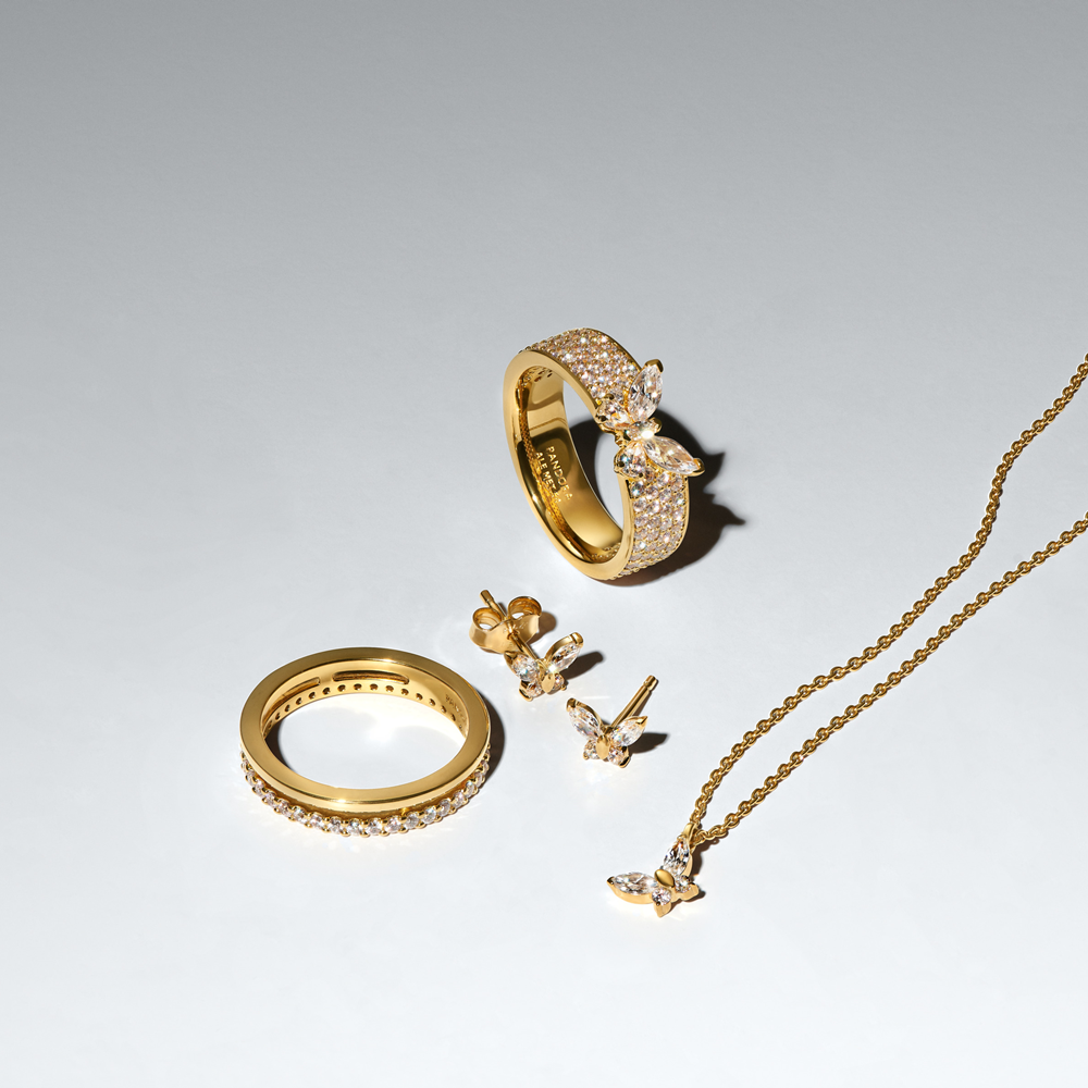 Pandora Timeless Gold Plated Sparkling Butterfly Bold Ring 164270C01-58