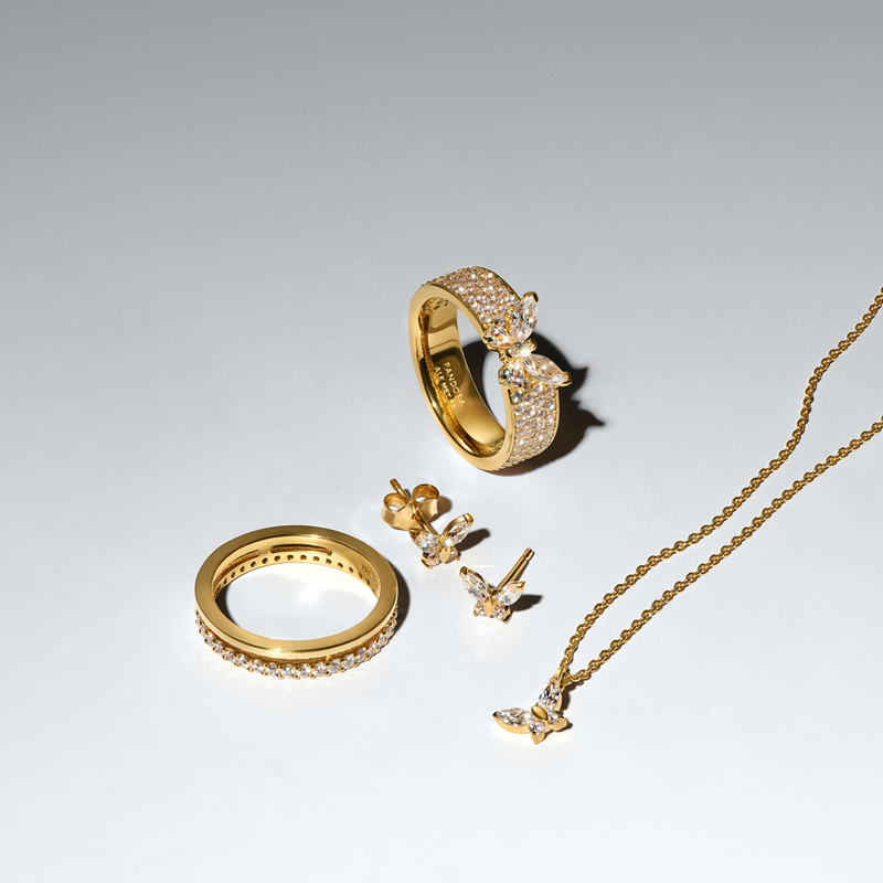 Pandora Timeless Gold Plated Sparkling Butterfly Bold Ring 164270C01-58-zoom-