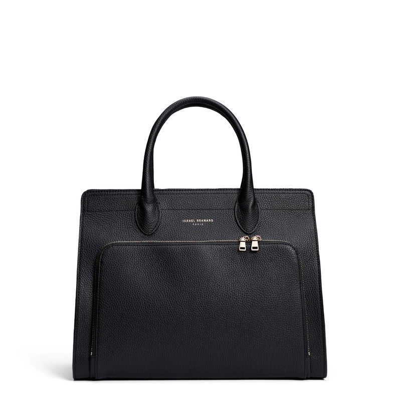 Isabel Bernard Honoré Nadine zwarte kalfsleren handtas met 13 inch laptopvak IB25110-001-13-zoom-