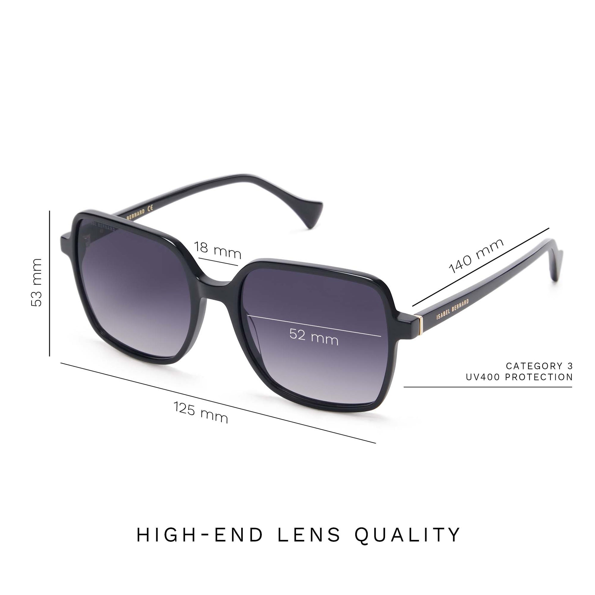 Isabel Bernard La Villette Rene Black Vierkante Sunglasses IB400000-01-01