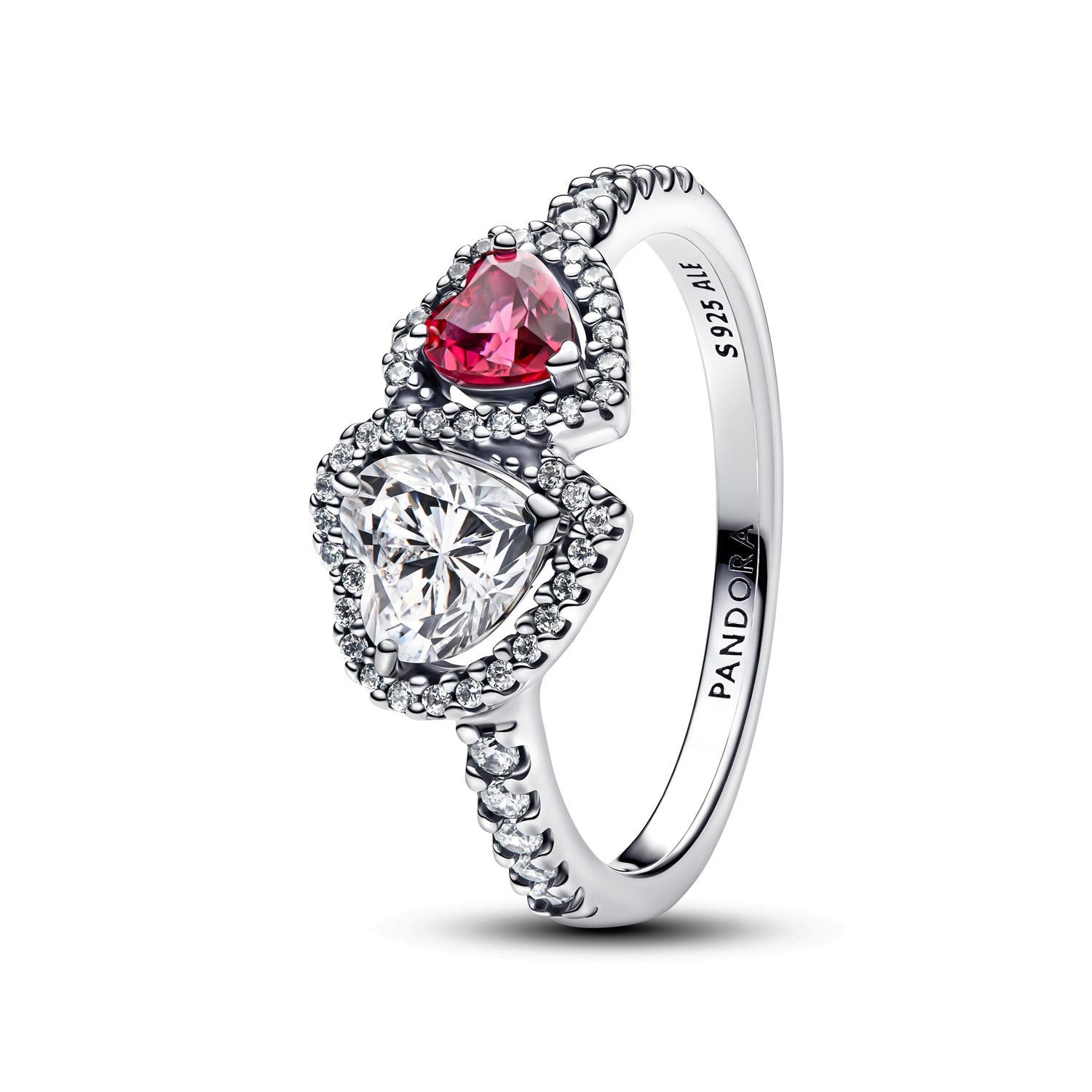 Pandora Classic Stone 925 Sterling Silver Hearts Ring 193662C01-58