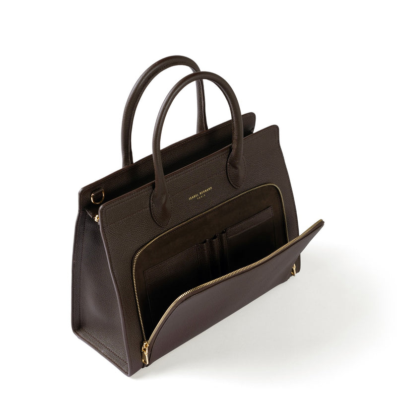 Isabel Bernard Honoré Nadine donkerbruine kalfsleren handtas met 13 inch laptopvak IB25110-031-13-zoom-