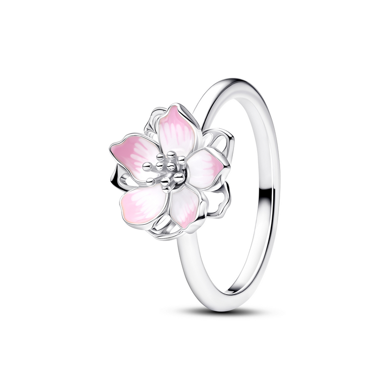 Pandora Moments 925 Sterling Silver Enamel Pink Cherry Blossom Ring 194371C01-58-zoom-