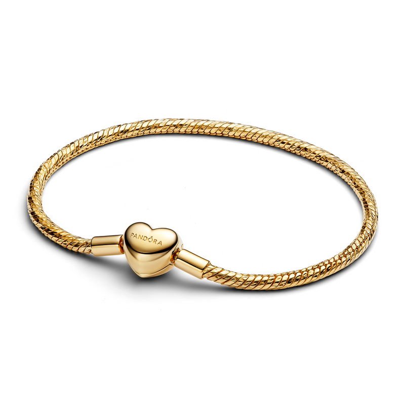 Pandora Moments Gold Plated Heart Clasp Faceted Snake Chain Bracelet 564236C00-17-zoom-