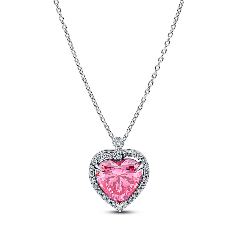 Pandora Timeless 925 Sterling Silver Pink Halo Heart Necklace 394414C01-45-zoom-