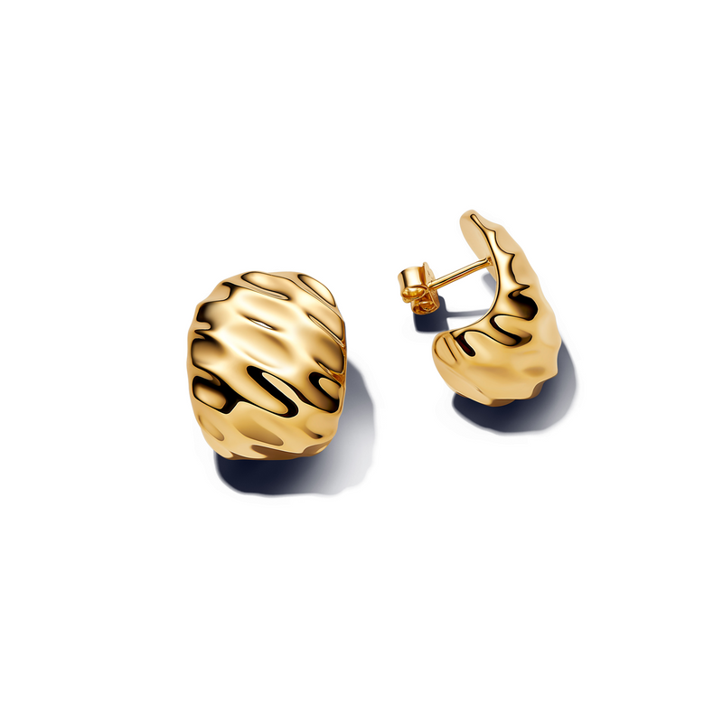 Pandora Essence Gold Plated Geribbelde Brede Oorringen 263879C00-zoom-