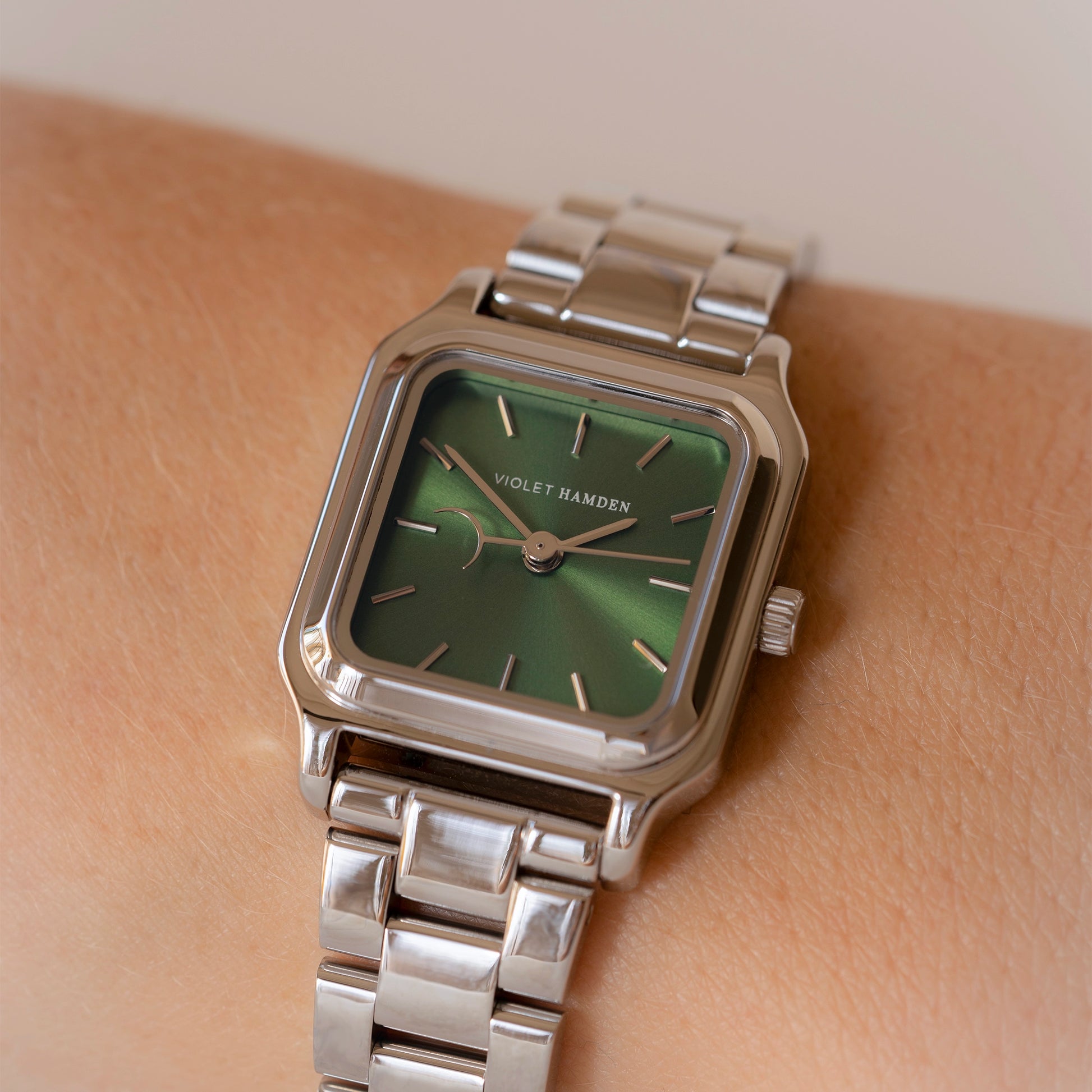 Violet Hamden Dawn Base Square Women's Watch Silver Coloured and Green VH09035