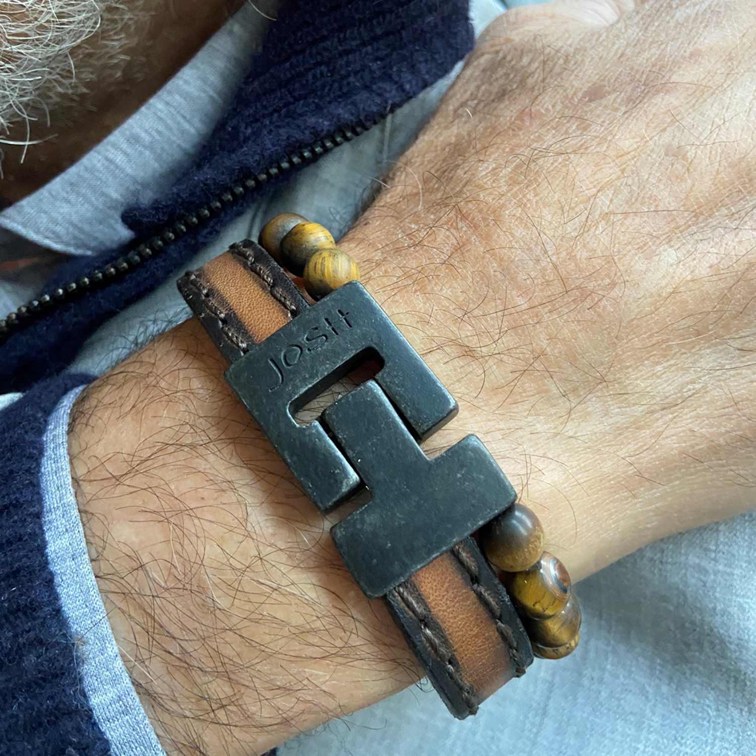 Josh Matte Cognac Leather Bracelet 25042VB/CGMC/MED