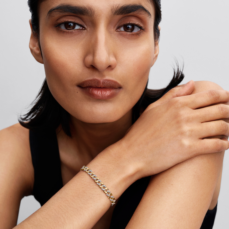 Pandora Timeless Gold Plated Two-tone Pavé Cuban Chain Bracelet 564229C01-18-zoom-