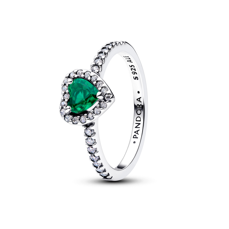 Pandora Timeless 925 Sterling Silver Elevated Royal Green Heart Ring 198421C07-54-zoom-