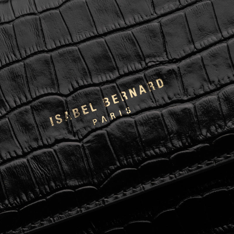 Isabel Bernard Femme Forte Heline Croco Zwarte Handtas van Kalfsleer IB21037-zoom-