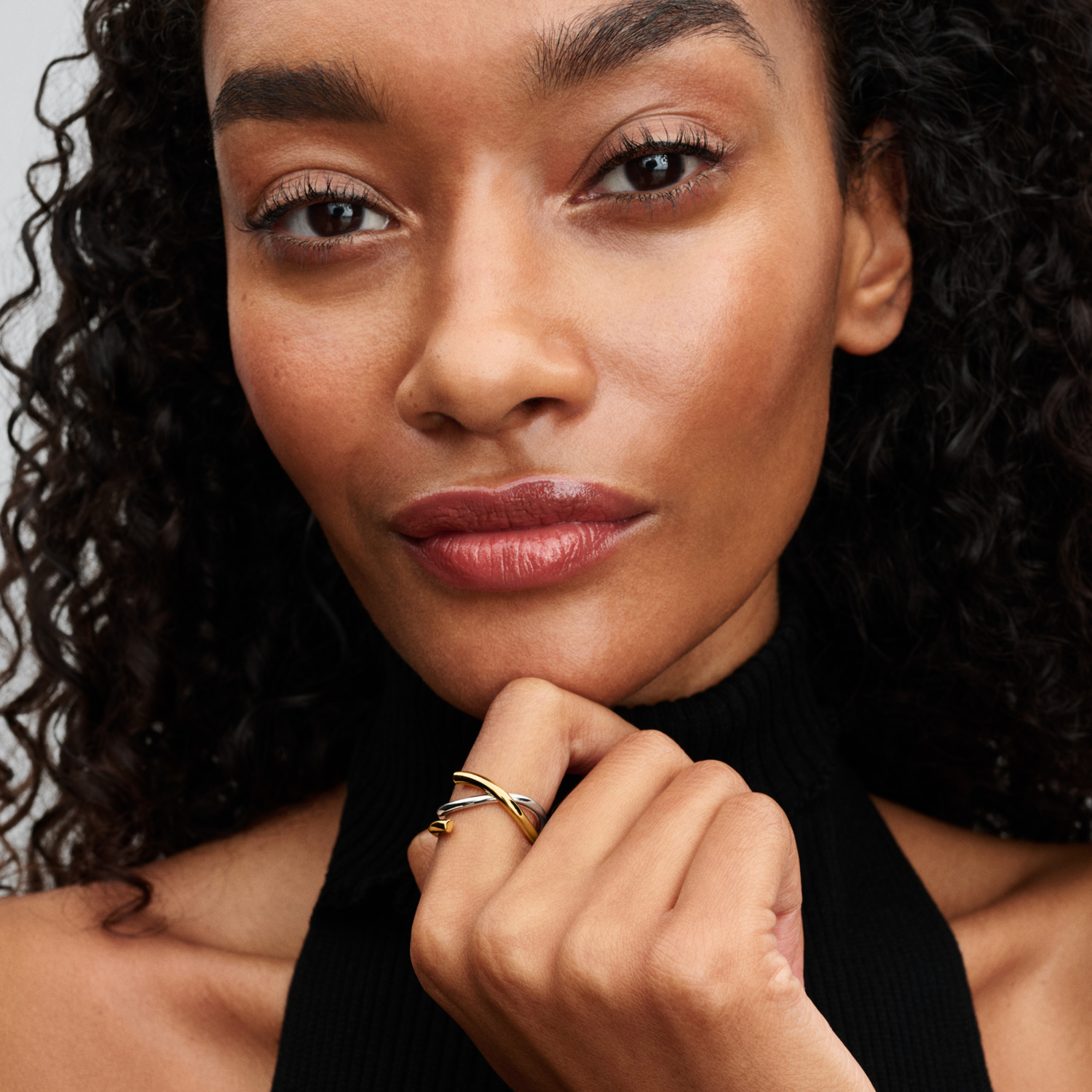 Pandora Essence Organically Shaped Two-tone Double Ring 163889C00-54