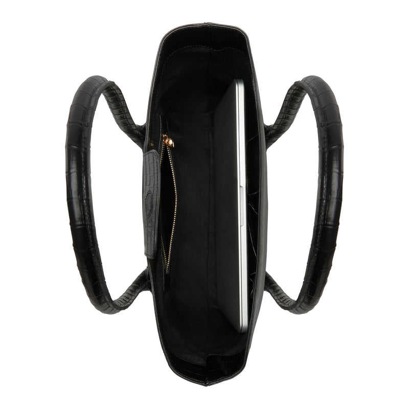 Isabel Bernard Honoré Lysanne Croco Zwarte Kalfsleren Shopper IB25024-zoom-