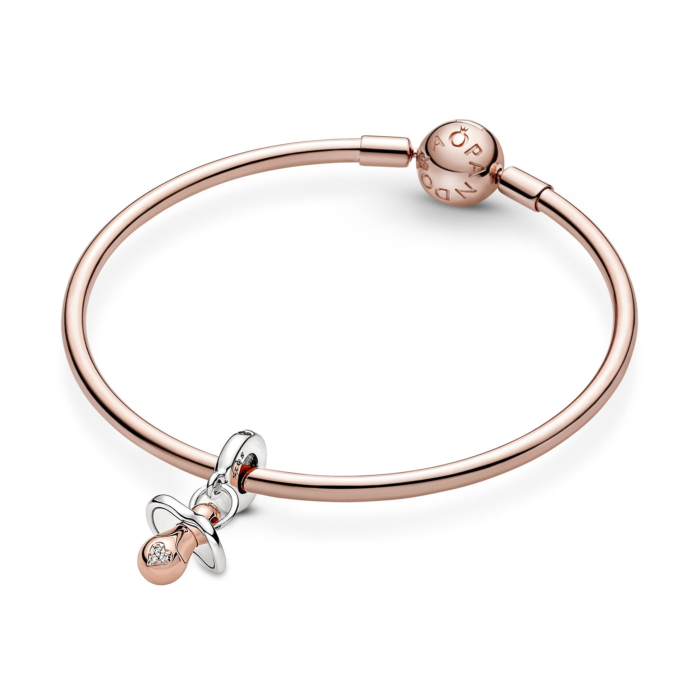 Pandora Moments 925 Sterling Silver Baby Pacifier Dangle Charm Rose Gold Plated 781490C01