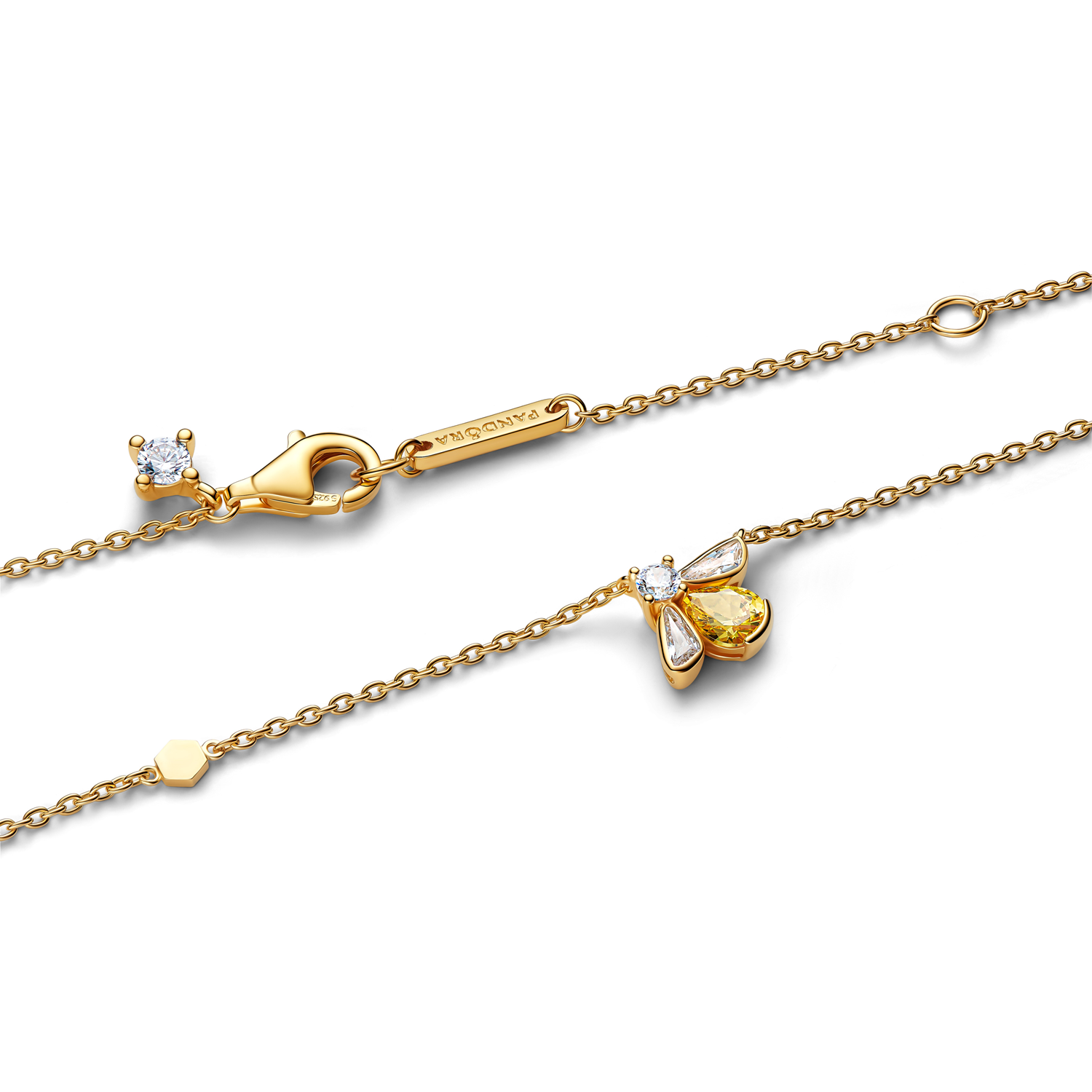 Pandora Timeless Gold Plated Zirconia Yellow Honey Bee Pendant Necklace 364560C01-45