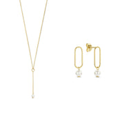Isabel Bernard Cadeau d'Isabel 14 karaat gouden ketting en oorknopjes giftset met zoetwaterparels IB90182