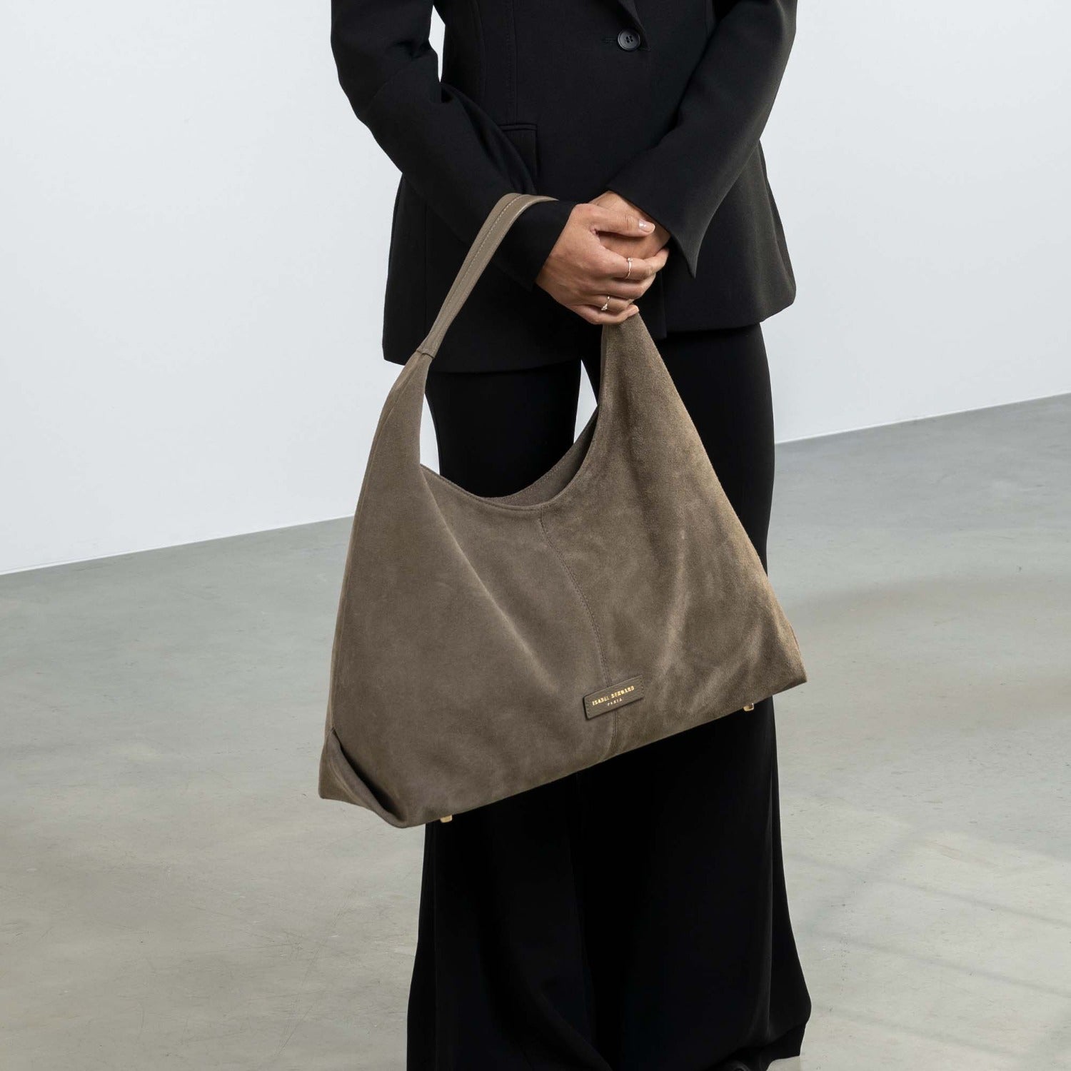 Isabel Bernard Honoré Grace taupe suede shoulder bag IB25093-178
