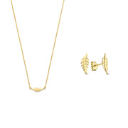 Isabel Bernard Cadeau d'Isabel 14 karaat gouden ketting en oorknopjes giftset met veertjes IB90186
