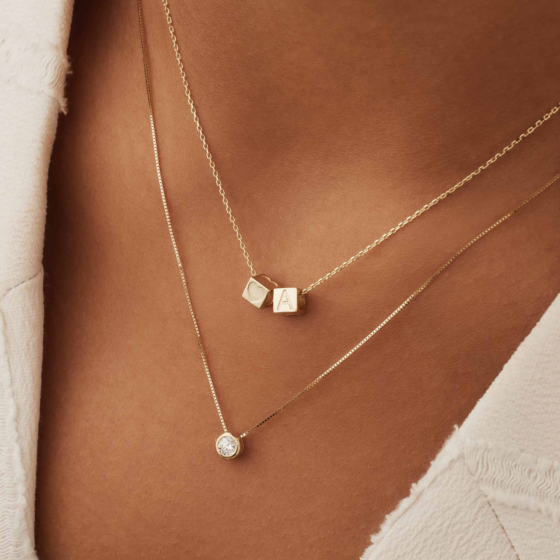 Isabel Bernard Le Carré Felie 14 Carat Golden Initial Charm cube IB340043