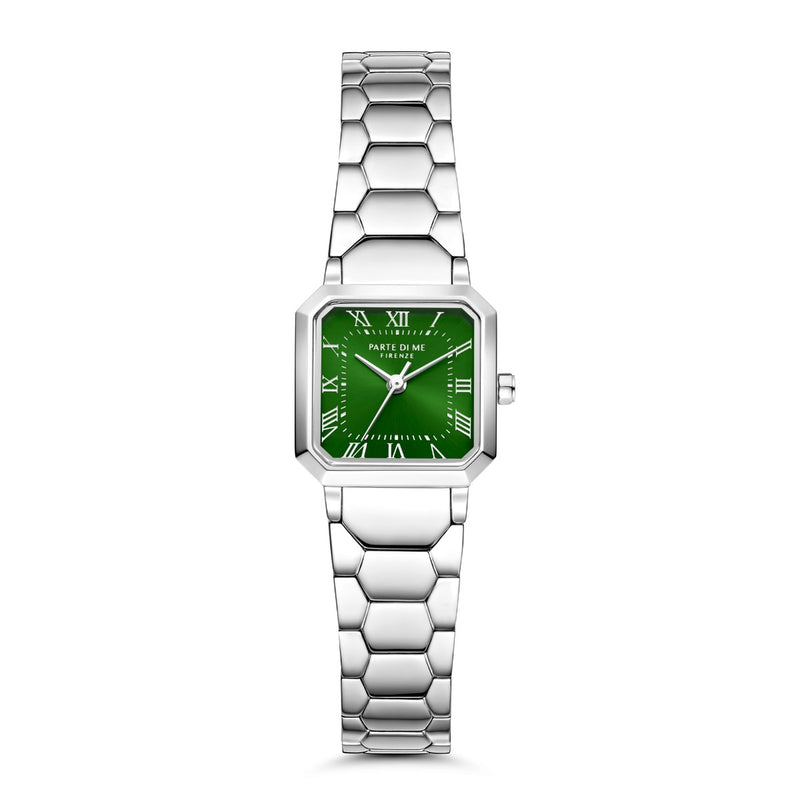 Parte di Me Orologio vierkant dameshorloge zilverkleurig en groen PDM09029-zoom-