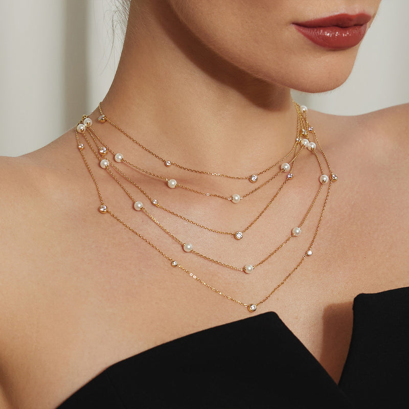 Ania Haie Miss Dainty Gold Coloured Pearl Necklace AH-N065-03G-zoom-